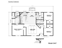 The 1447 CAROLINA Floor Plan. This Manufactured Mobile Home features 3 bedrooms and 2 baths.