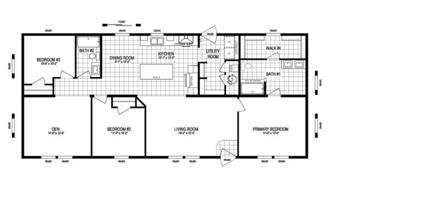 The ECLIPSE/6028-MS063 Floor Plan. This Manufactured Mobile Home features 3 bedrooms and 2 baths.