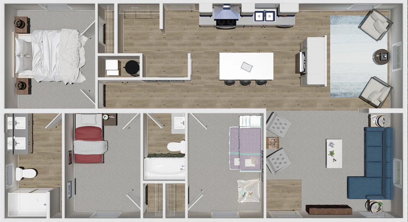 The UNDER PRESSURE Floor Plan. This Manufactured Mobile Home features 3 bedrooms and 2 baths.
