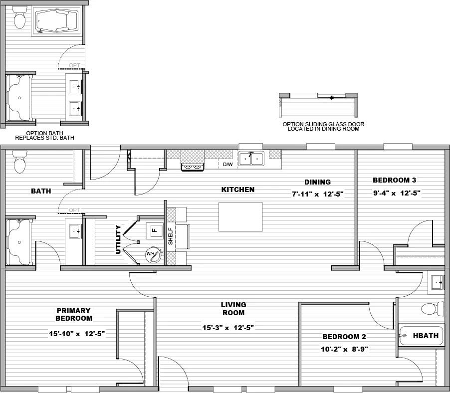 The VISTA Floor Plan. This Manufactured Mobile Home features 3 bedrooms and 2 baths.