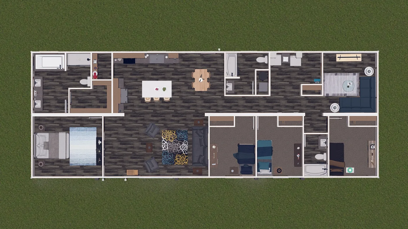 The FARM 4 FLEX Floor Plan. This Manufactured Mobile Home features 4 bedrooms and 3 baths.