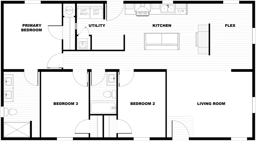 The CMH TEM2848-3A UNDER PRESSURE Floor Plan. This Manufactured Mobile Home features 3 bedrooms and 2 baths.