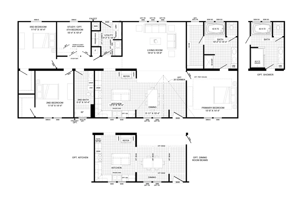 The THE INGRAM Floor Plan. This Manufactured Mobile Home features 3 bedrooms and 2 baths.