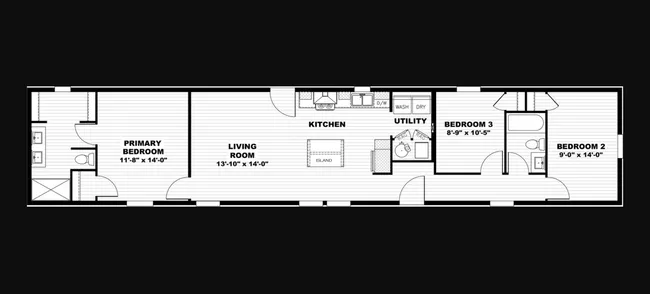 The SOLSBURY HILL Floor Plan. This Manufactured Mobile Home features 3 bedrooms and 2 baths.