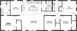 The 2003 ROCKET MAN 66X28 MOD Floor Plan. This Modular Home features 3 bedrooms and 2 baths.