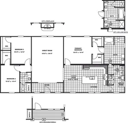 The FRONTIER Floor Plan. This Manufactured Mobile Home features 3 bedrooms and 2 baths.