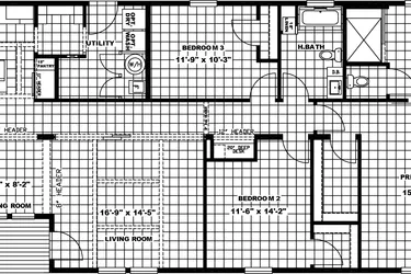 The SOUTHERN CHARM Floor Plan. This Manufactured Mobile Home features 3 bedrooms and 2 baths.