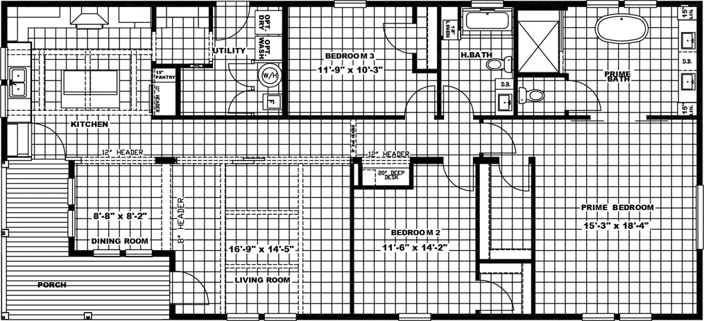The SOUTHERN CHARM Floor Plan. This Manufactured Mobile Home features 3 bedrooms and 2 baths.