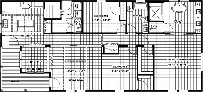 The SOUTHERN CHARM Floor Plan. This Manufactured Mobile Home features 3 bedrooms and 2 baths.