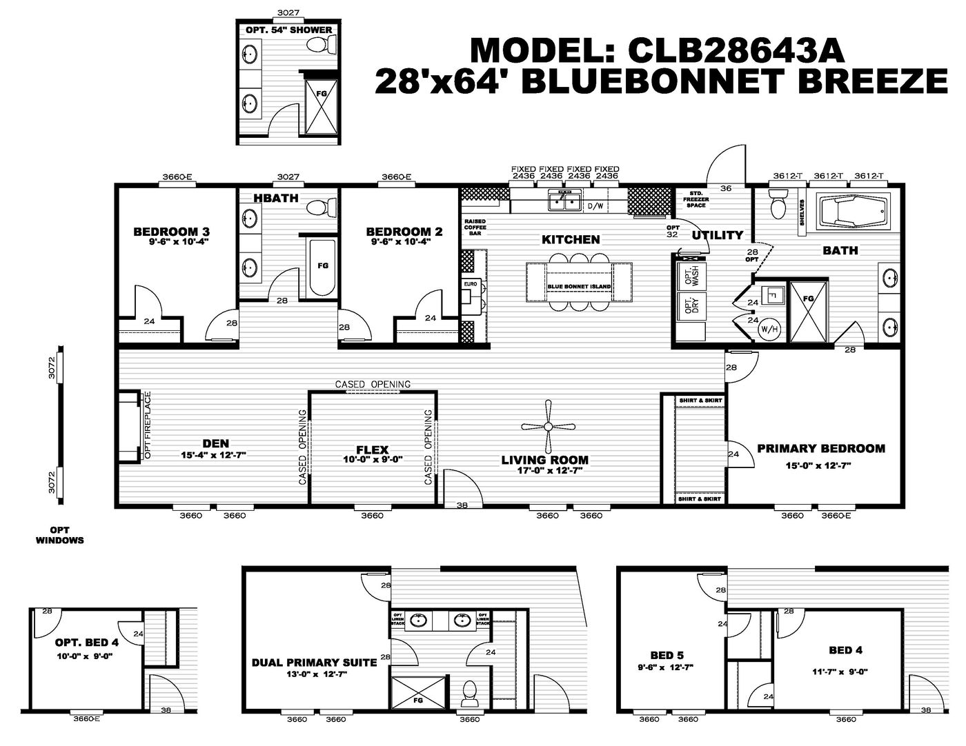 The BLUEBONNET BREEZE Floor Plan. This Manufactured Mobile Home features 3 bedrooms and 2 baths.