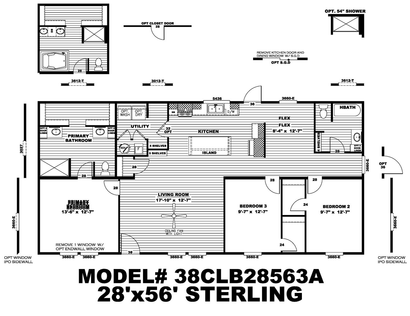 The STERLING ANNIVERSARY Floor Plan. This Manufactured Mobile Home features 3 bedrooms and 2 baths.