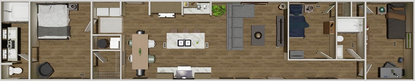The HUDSON Floor Plan. This Manufactured Mobile Home features 3 bedrooms and 2 baths.