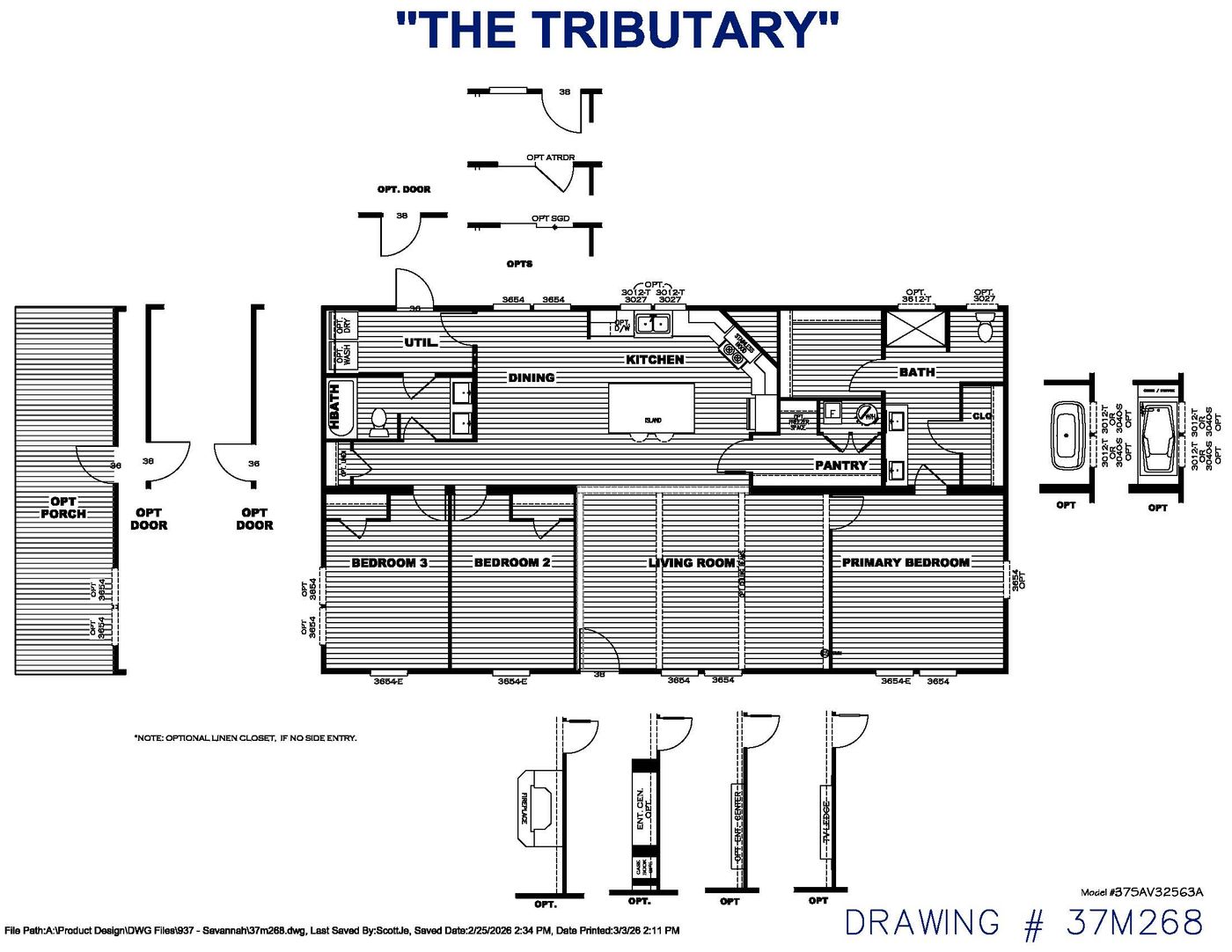 The THE TRIBUTARY Floor Plan. This Manufactured Mobile Home features 3 bedrooms and 2 baths.