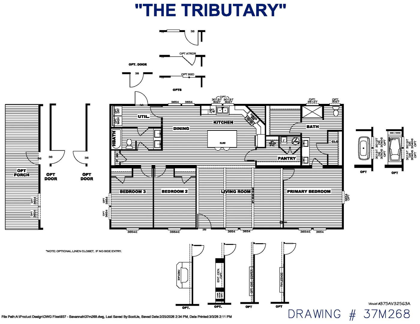 The THE TRIBUTARY Floor Plan. This Manufactured Mobile Home features 3 bedrooms and 2 baths.