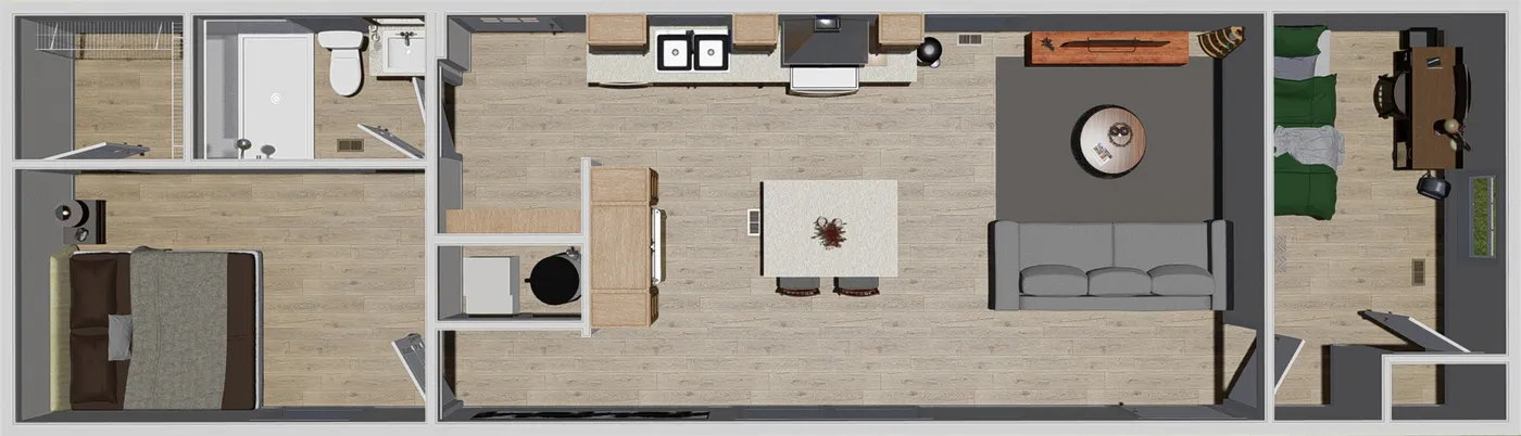 The LAYLA Floor Plan. This Manufactured Mobile Home features 2 bedrooms and 1 bath.