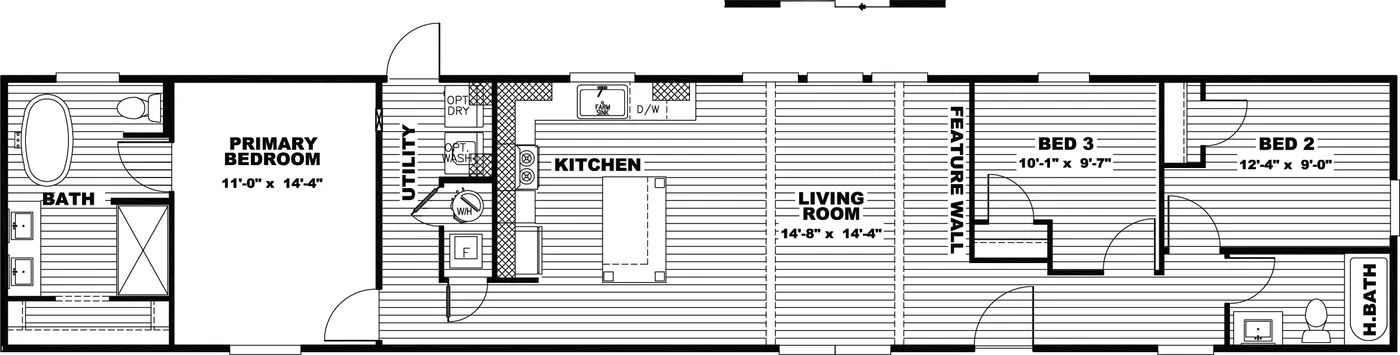 The ANNIE Floor Plan. This Manufactured Mobile Home features 3 bedrooms and 2 baths.