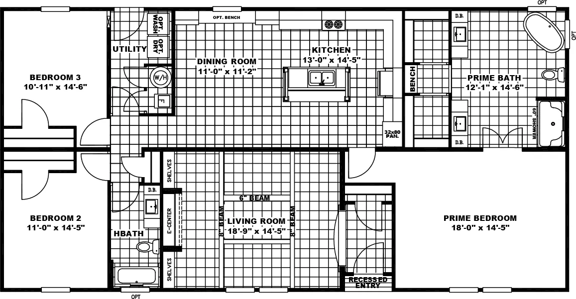 The NORMANDY Floor Plan. This Manufactured Mobile Home features 3 bedrooms and 2 baths.