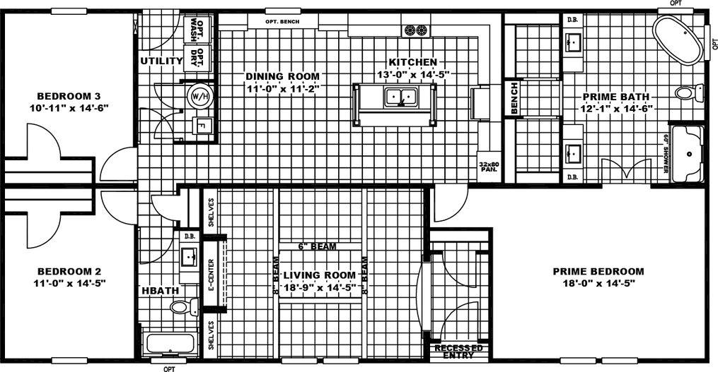 The NORMANDY Floor Plan. This Manufactured Mobile Home features 3 bedrooms and 2 baths.