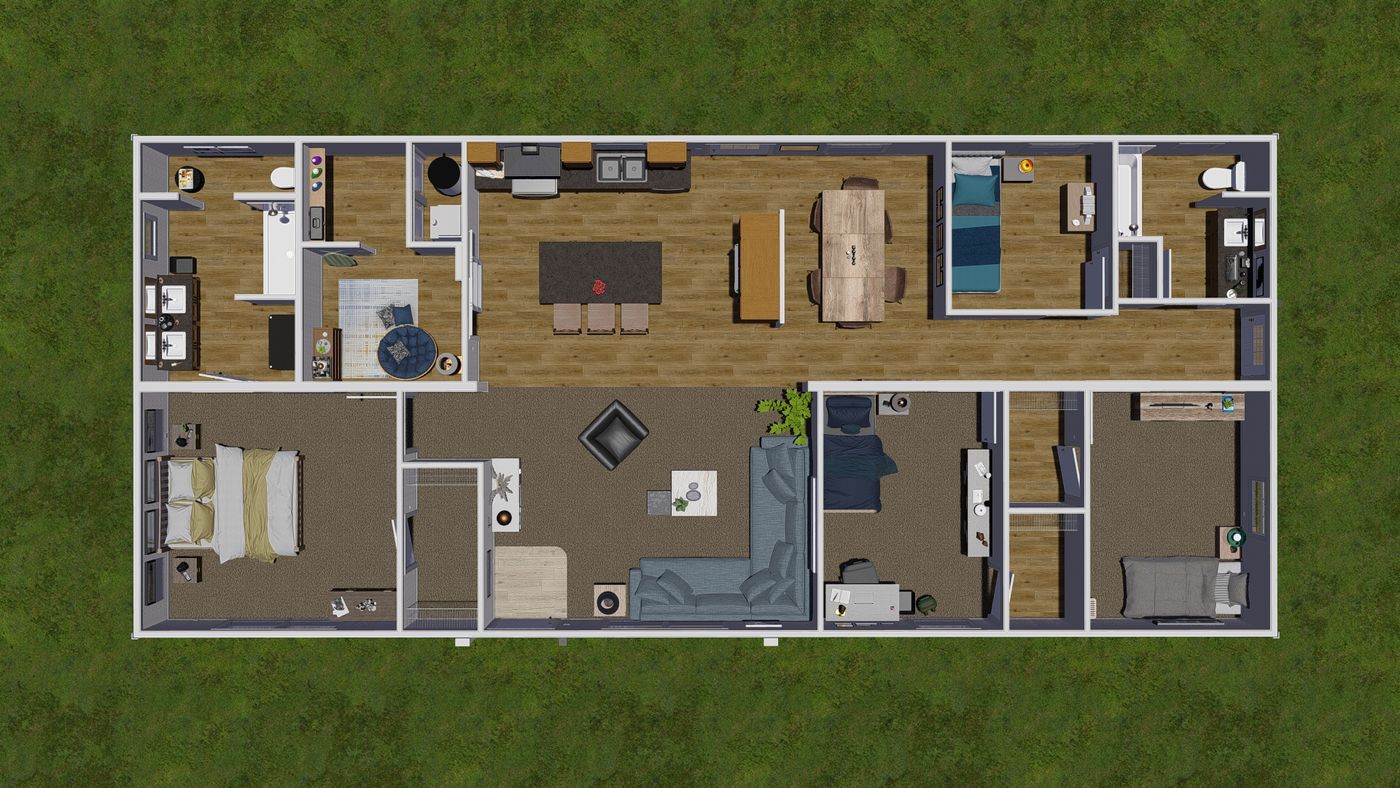 The BROWN EYED GIRL/6028-42-2 SECT Floor Plan. This Manufactured Mobile Home features 4 bedrooms and 2 baths.