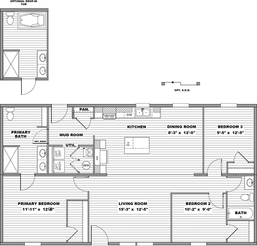 The VISTA Floor Plan. This Manufactured Mobile Home features 3 bedrooms and 2 baths.