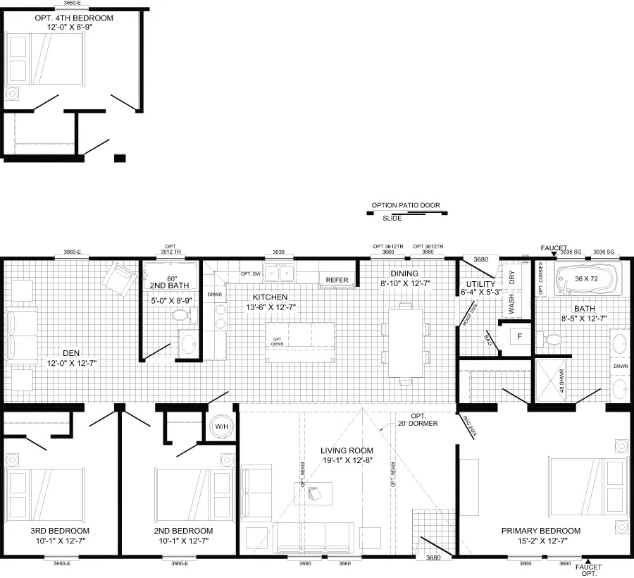 The THE STARK Floor Plan. This Manufactured Mobile Home features 3 bedrooms and 2 baths.