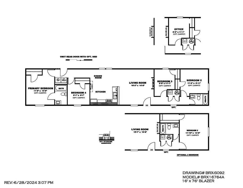 The BLAZER 76 4A Floor Plan. This Manufactured Mobile Home features 4 bedrooms and 2 baths.