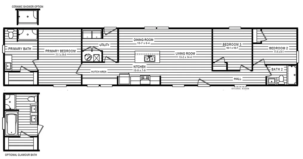 The 5404 "FONTANA" 7616 Floor Plan. This Manufactured Mobile Home features 3 bedrooms and 2 baths.