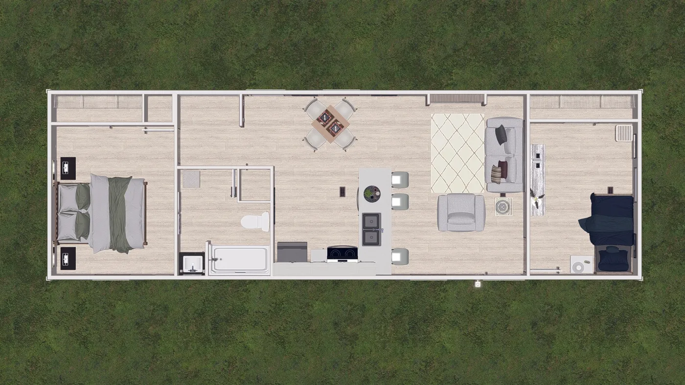 The BLAZER 48 A Floor Plan. This Manufactured Mobile Home features 2 bedrooms and 1 bath.