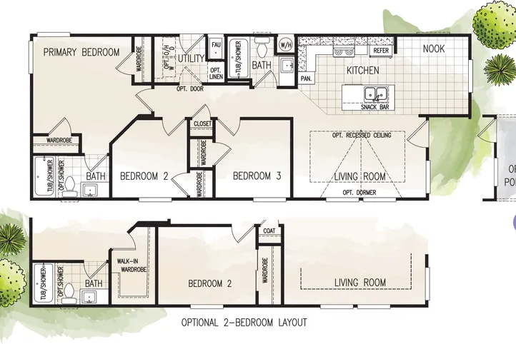 The FAIRPOINT 20523B Floor Plan. This Manufactured Mobile Home features 3 bedrooms and 2 baths.
