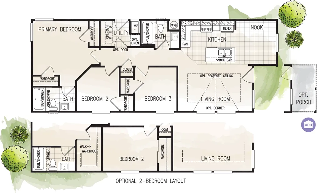 The FAIRPOINT 20523B Floor Plan. This Manufactured Mobile Home features 3 bedrooms and 2 baths.
