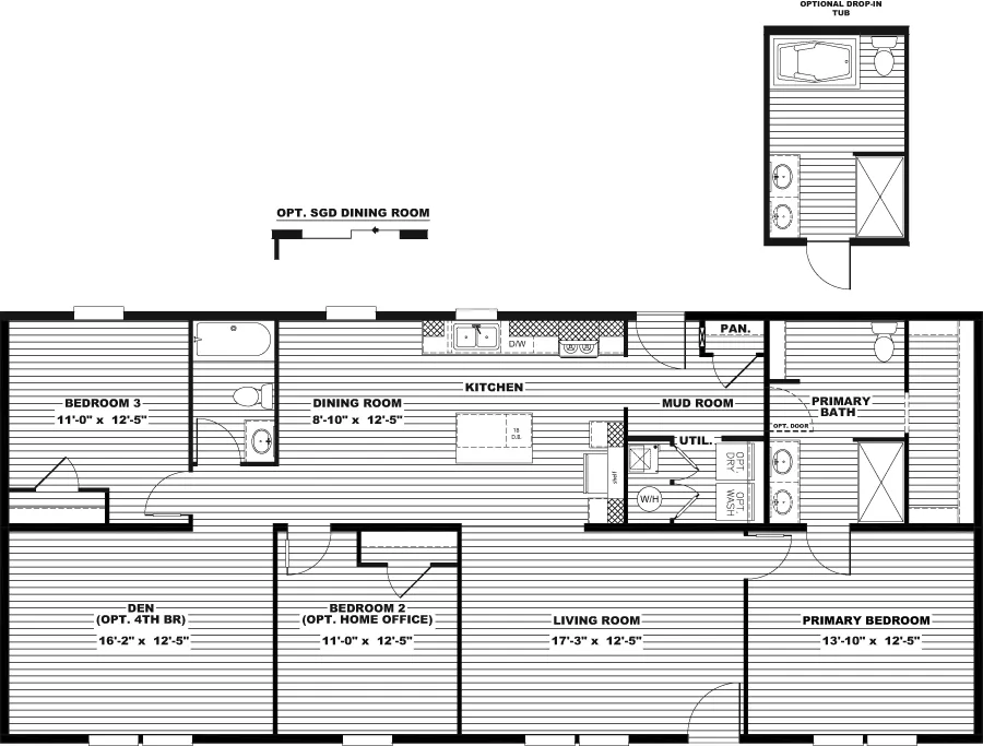 The HAVEN Floor Plan. This Manufactured Mobile Home features 3 bedrooms and 2 baths.