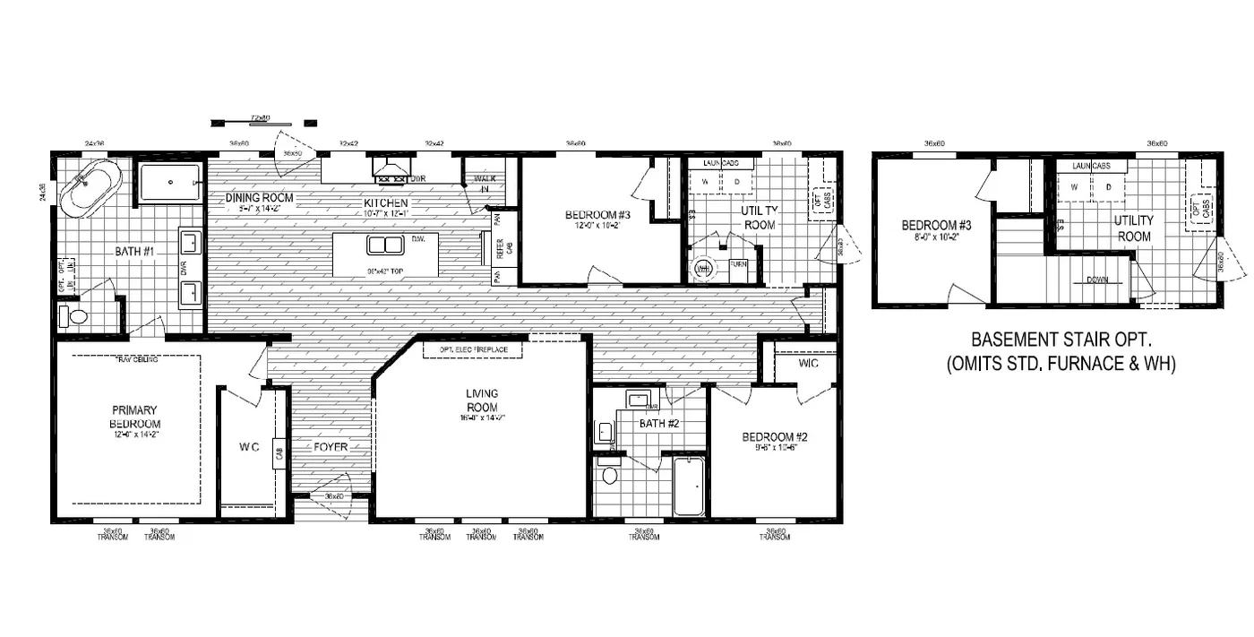 The THE DREAM/6030-MS052 SECT Floor Plan. This Manufactured Mobile Home features 3 bedrooms and 2 baths.