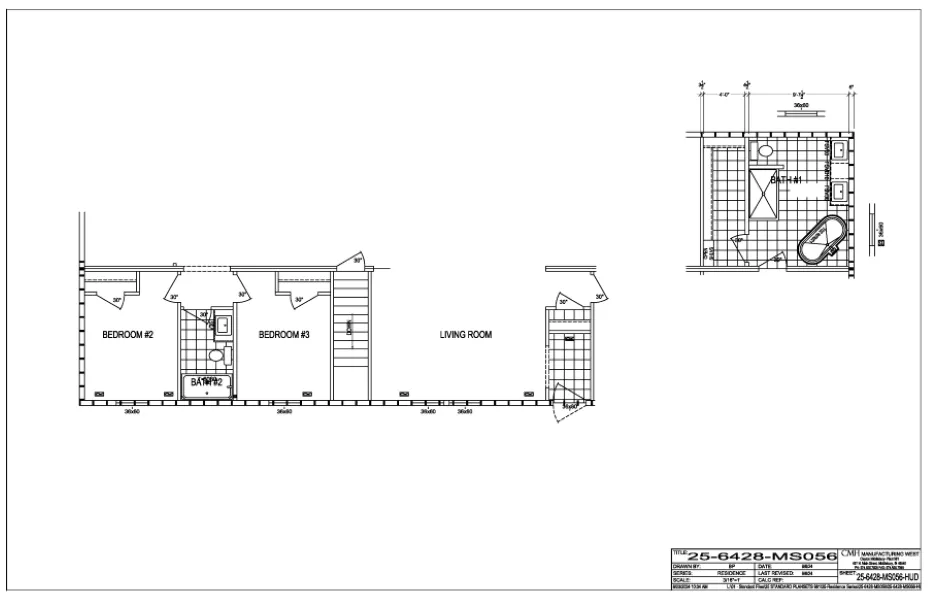 The BUTLER PLACE/6428-MS056 SECT Floor Plan. This Manufactured Mobile Home features 3 bedrooms and 3 baths.
