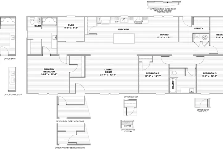 The OCCASION Floor Plan. This Manufactured Mobile Home features 4 bedrooms and 2 baths.