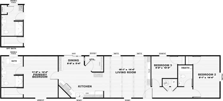 The ANNIVERSARY 16763F Floor Plan. This Manufactured Mobile Home features 3 bedrooms and 2 baths.