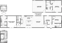 The REV 76 Floor Plan. This Manufactured Mobile Home features 3 bedrooms and 2 baths.