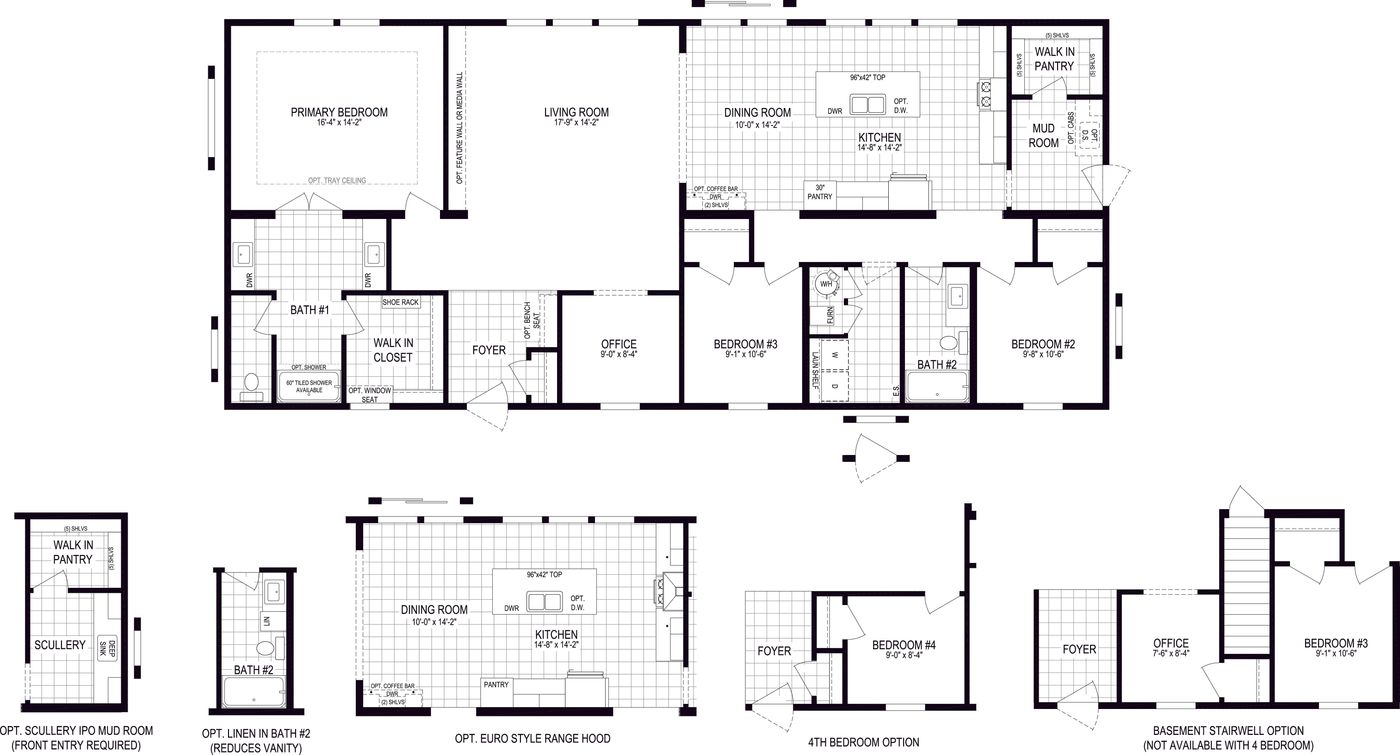 The MCCANN BLVD 6830-MS070 SECT Floor Plan. This Manufactured Mobile Home features 3 bedrooms and 2 baths.