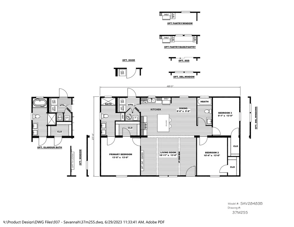 The BENJAMIN Floor Plan. This Home features 3 bedrooms and 2 baths.