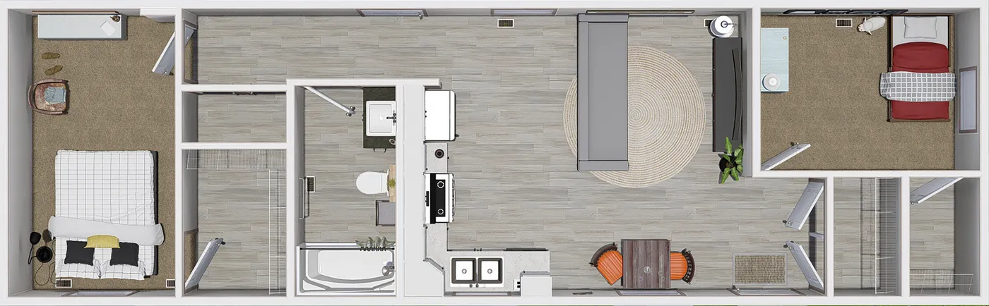 The 4816-4790 THE PULSE Floor Plan. This Manufactured Mobile Home features 2 bedrooms and 1 bath.