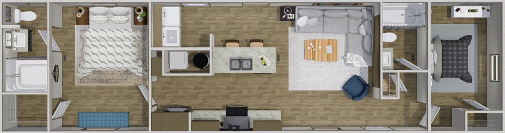 The LEWIS 16X56 Floor Plan. This Manufactured Mobile Home features 2 bedrooms and 2 baths.