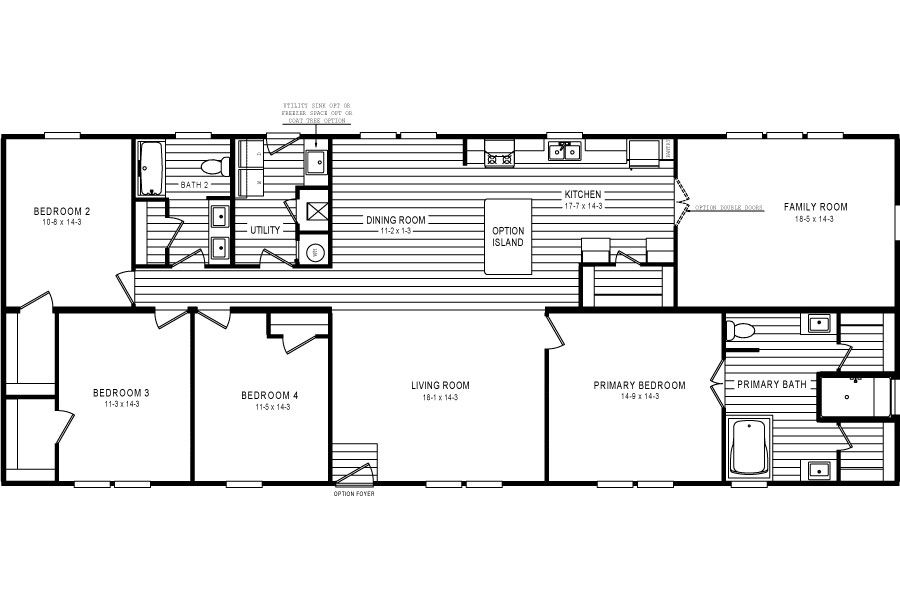 The 4872 ENTERPRISE 7632 Floor Plan. This Manufactured Mobile Home features 4 bedrooms and 2 baths.