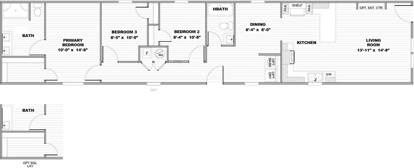 The ROCKY VALLEY Floor Plan. This Manufactured Mobile Home features 3 bedrooms and 2 baths.