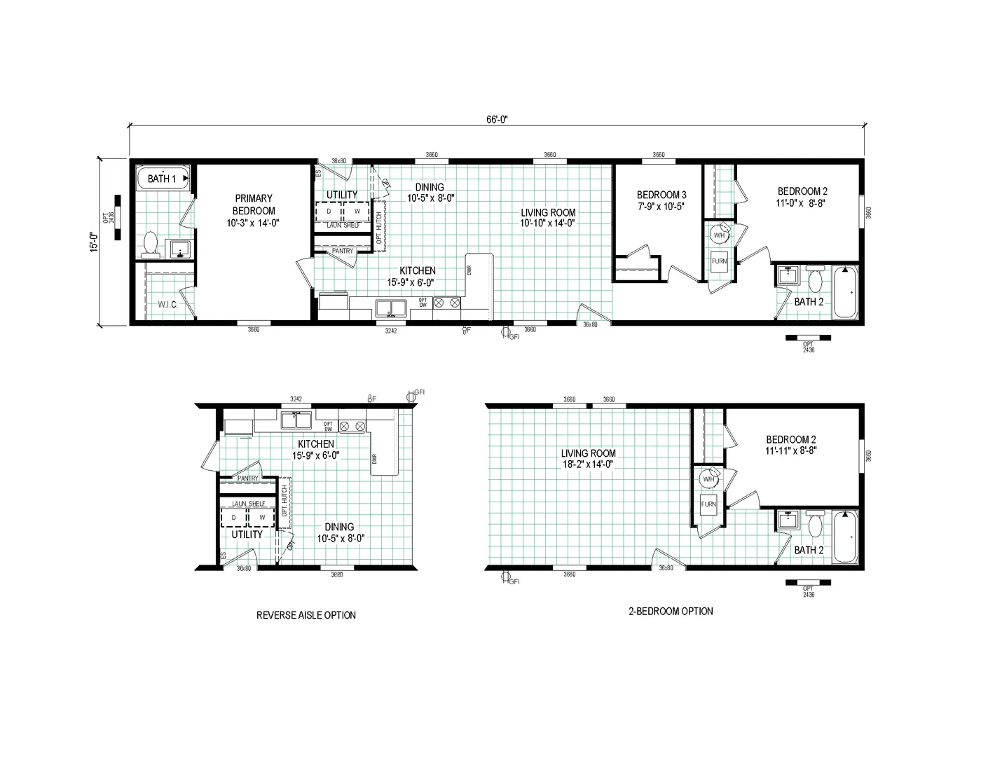The 6616-4711 THE PULSE Floor Plan. This Manufactured Mobile Home features 3 bedrooms and 2 baths.