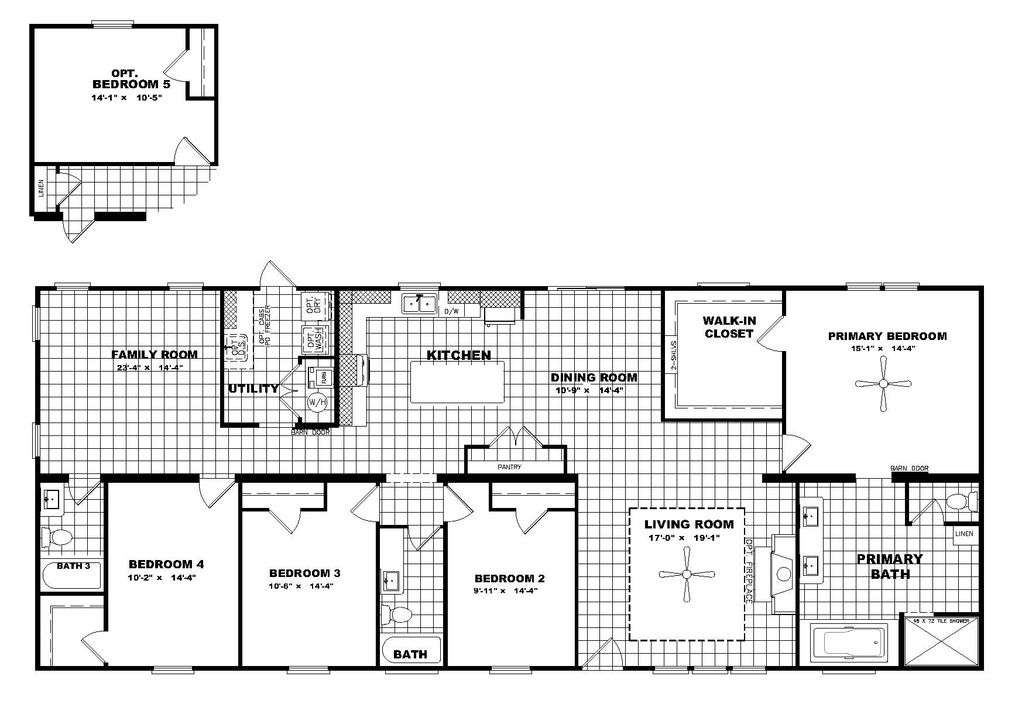 The THE MONTERREY Floor Plan. This Manufactured Mobile Home features 4 bedrooms and 3 baths.