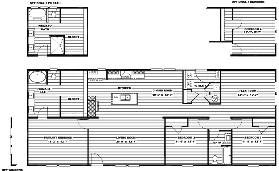 The CROCKETT Floor Plan. This Manufactured Mobile Home features 3 bedrooms and 2 baths.