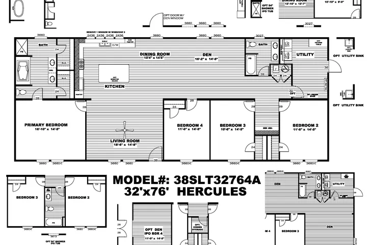 The HERCULES Floor Plan. This Manufactured Mobile Home features 4 bedrooms and 2 baths.