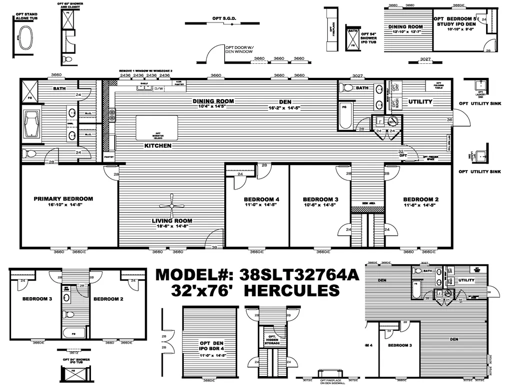 The HERCULES Floor Plan. This Manufactured Mobile Home features 4 bedrooms and 2 baths.