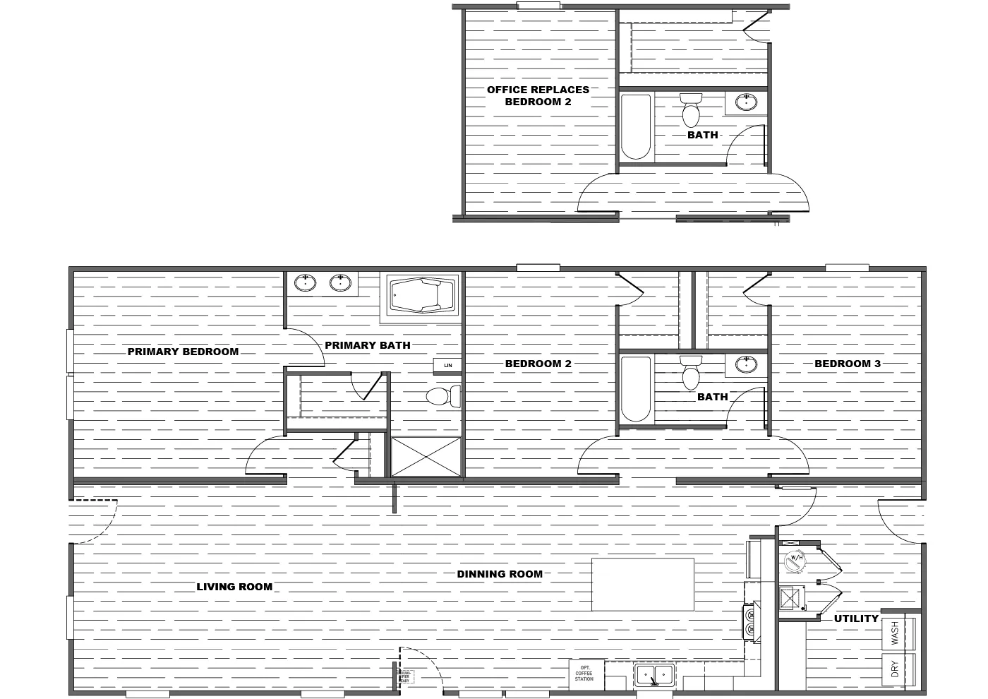 The TRADITION 3260 Floor Plan. This Manufactured Mobile Home features 3 bedrooms and 2 baths.