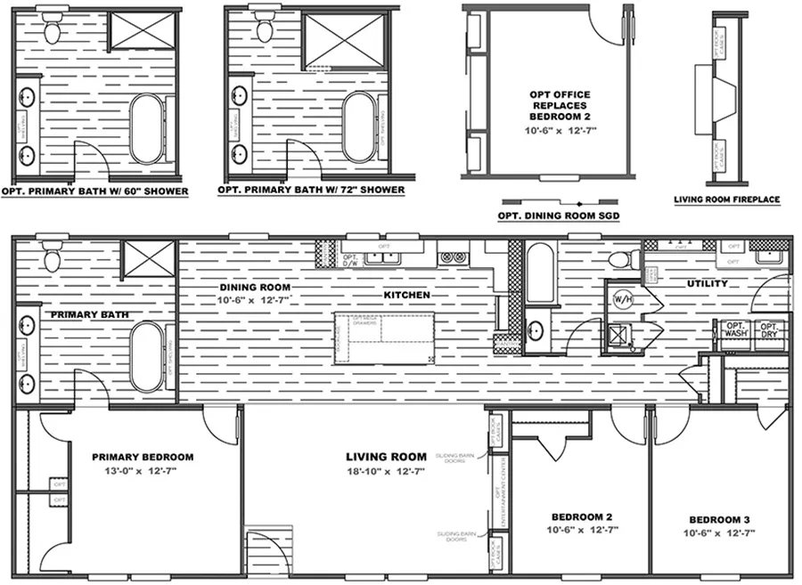 The THE RESERVE 60 Floor Plan. This Manufactured Mobile Home features 3 bedrooms and 2 baths.