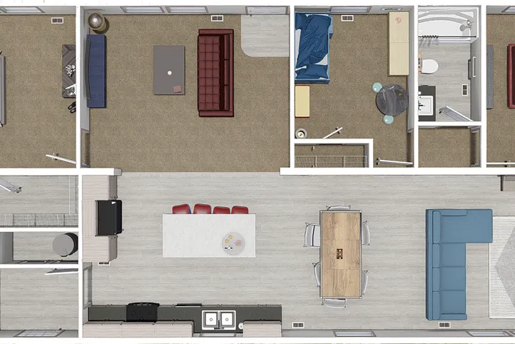 The 5628-E787 THE PULSE Floor Plan. This Manufactured Mobile Home features 3 bedrooms and 2 baths.